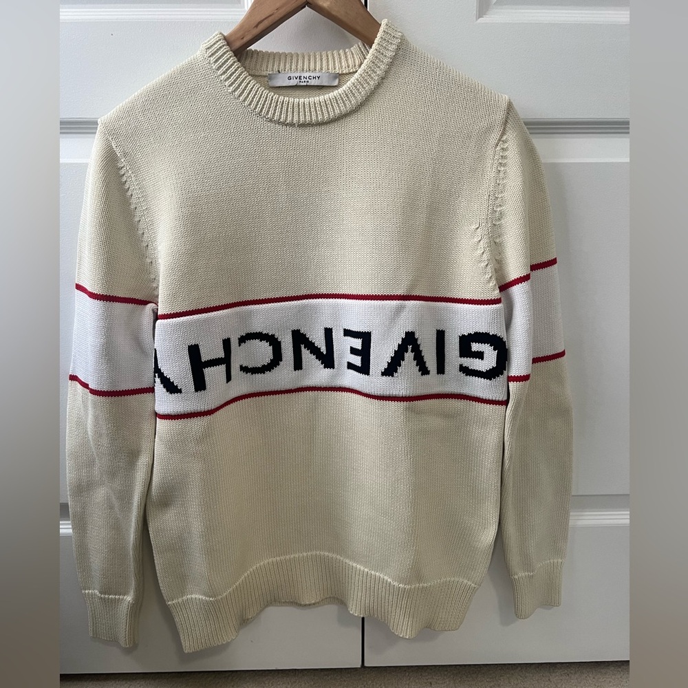 Givenchy Men's Sweater in Cream with Red Accents